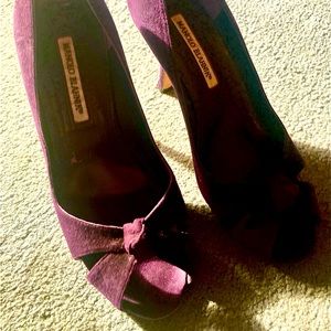Manolo Blahnik, Purple, Suede, Peep-toe Pumps - Size 38 1/2
